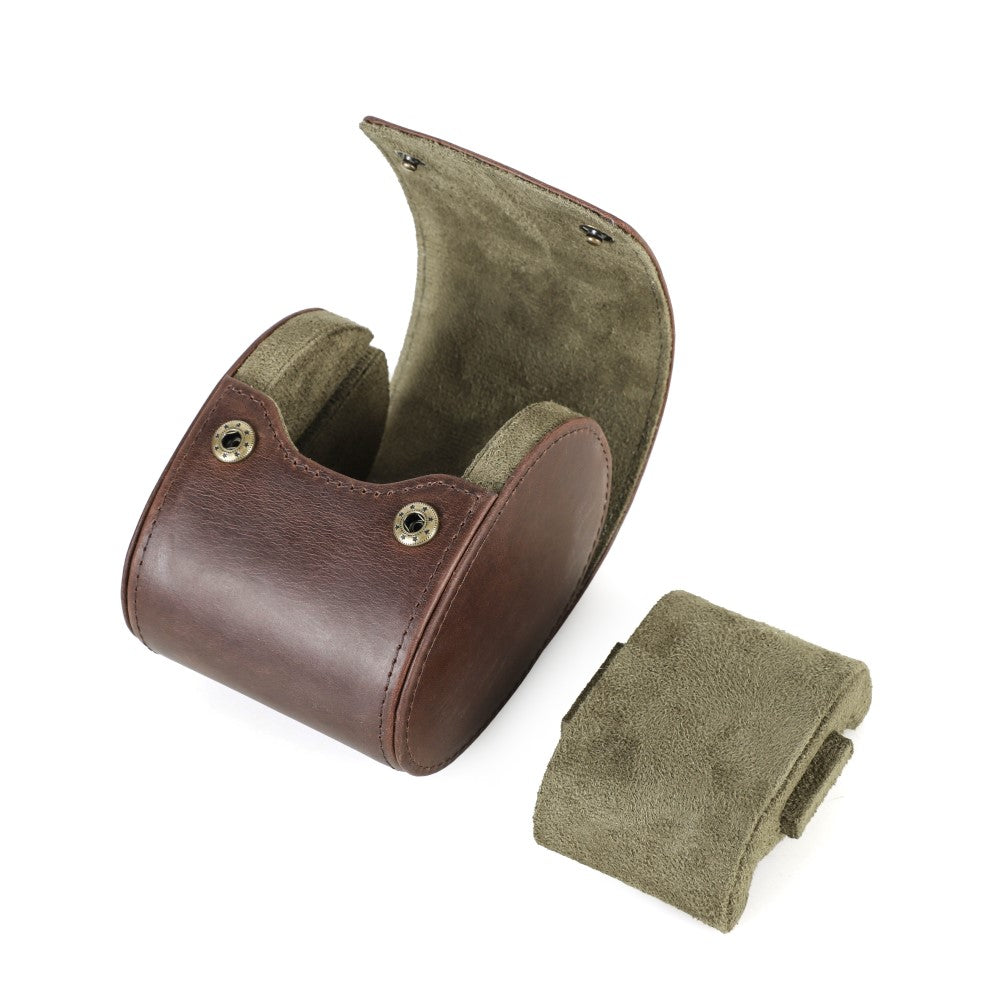Genuine Crazy Horse Leather Watch Pouch – Olive Suede Lining