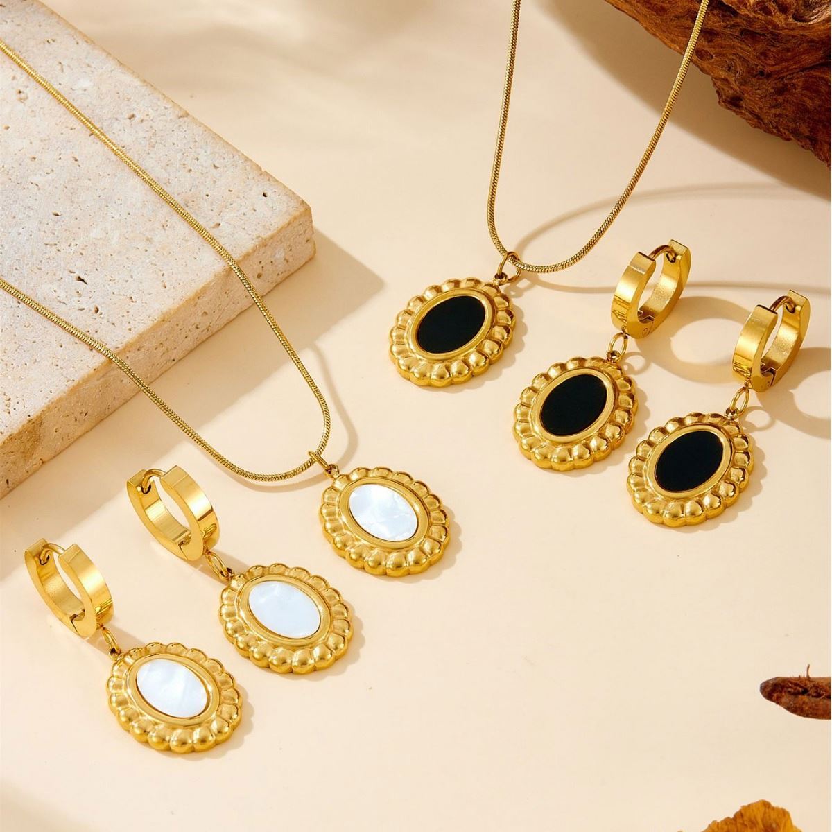 Oval Shell Charm Necklace & Earrings