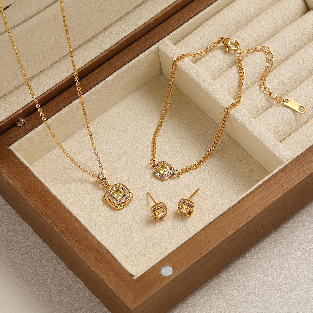 Set Stainless Steel Square Zircon