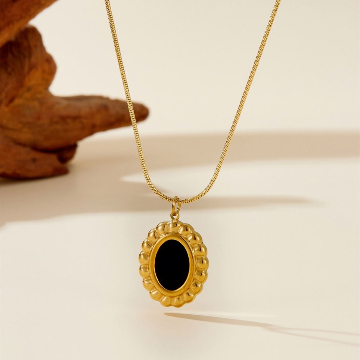 Oval Shell Charm Necklace & Earrings