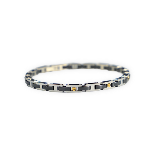 Men’s Stainless Steel & Ceramic Link Bracelet - Black & Hold