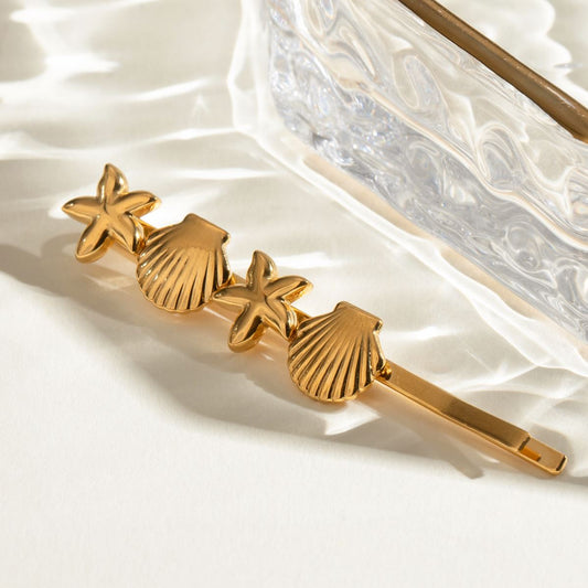 Two Starfish Two Shells One Pin Hair Clip