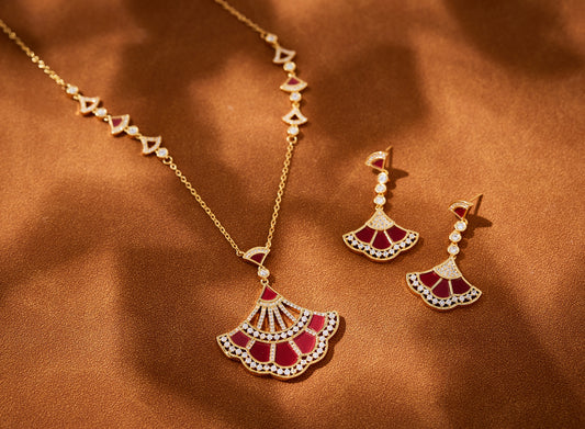 Luxury Fan-Shaped brass Set Burgundy