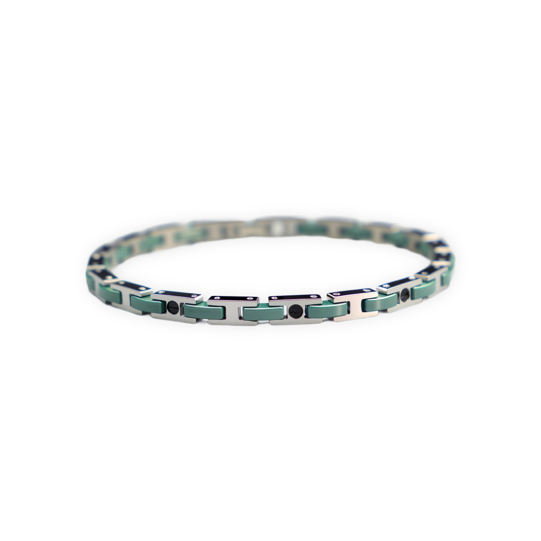 Men’s Stainless Steel & Ceramic Link Bracelet - Green