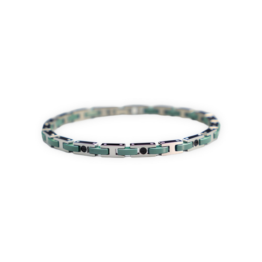 Men’s Stainless Steel & Ceramic Link Bracelet - Green