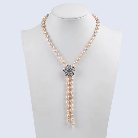 Luxury Pink & Purple Freshwater Pearl Rice Bead Necklace