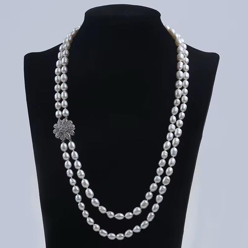 Fashion Jewelry 925 Sliver 6-7mm Real Freshwater Pearl Long Necklace