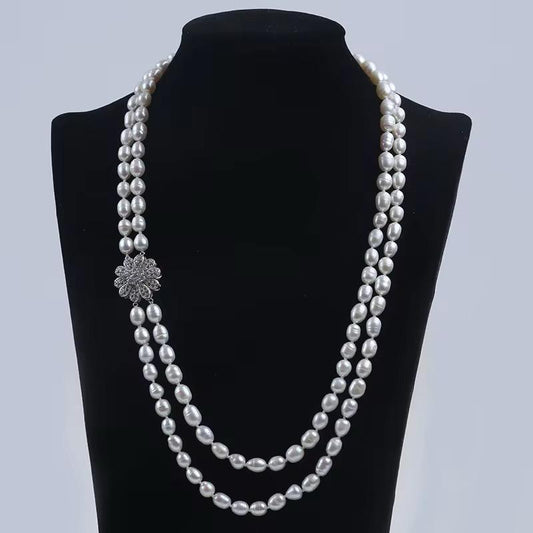 Fashion Jewelry 925 Sliver 6-7mm Real Freshwater Pearl Long Necklace