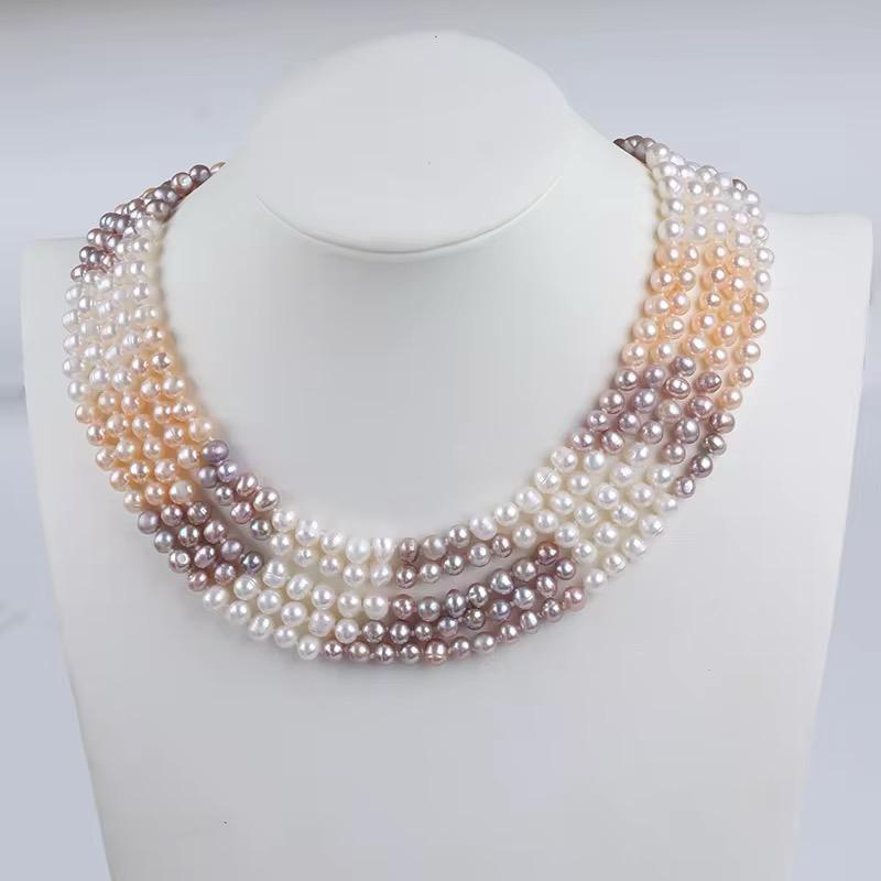 Natural Pink, Purple & White Potato Freshwater Pearl Necklace