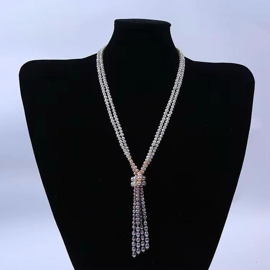 European-Style Pink Pearl Tassel Necklace